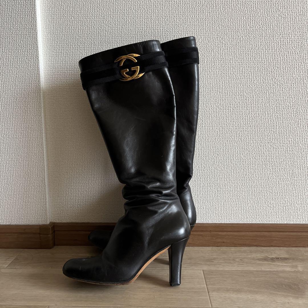Gucci Boots Heel Long Interlocking Leather Black EU36/US6 Gucci Boots Heel Long Interlocking Leather Black EU36/US6