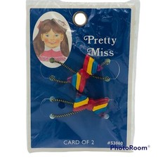 NOS Vtg 80s Pretty Miss Tip Top Card of 2 Striped Bow Hair Elastics Kidcore