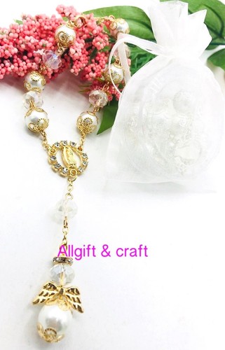 12X MINI ROSARY BAPTISM BODA XV CHRISTENING FAVORS RECUERDOS CLEAR COMMUNION - Picture 4 of 9