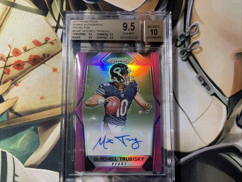 2017 Mitchell Trubisky Prizm Football Pink Rookie Auto RC Steelers BGS 9.5 GEM - Picture 7 of 7