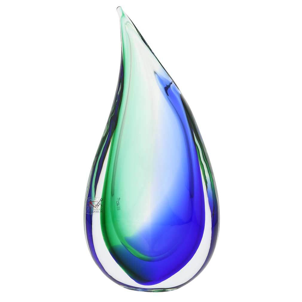 GlassOfVenice Murano Glass Sommerso Wave Vase - Green Blue View 4