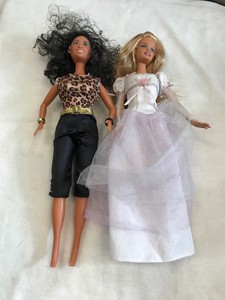 Lot-Of-2-Dolls-White-Sparkle-Dress-Pants-Outfit