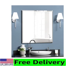 Durable Frameless Bathroom Mirror, 24" x 24" - Crystal Clear, Versatile Mounting