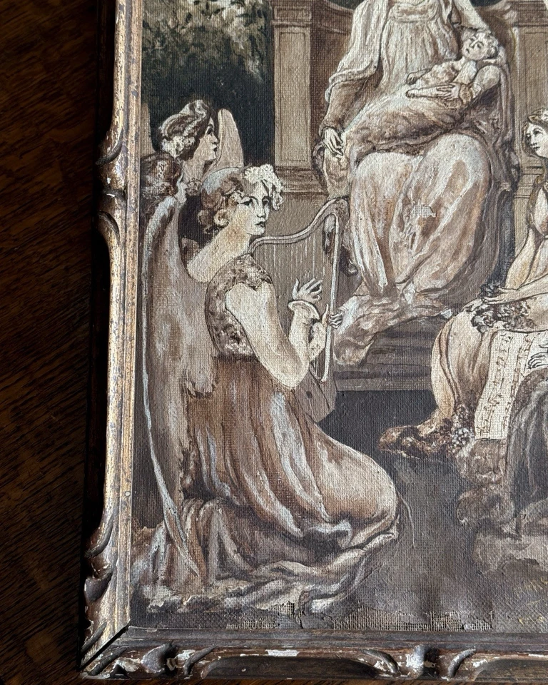 Antigua pintura al óleo europea sobre lienzo Madonna & Child 1938 Foto 2 de 4