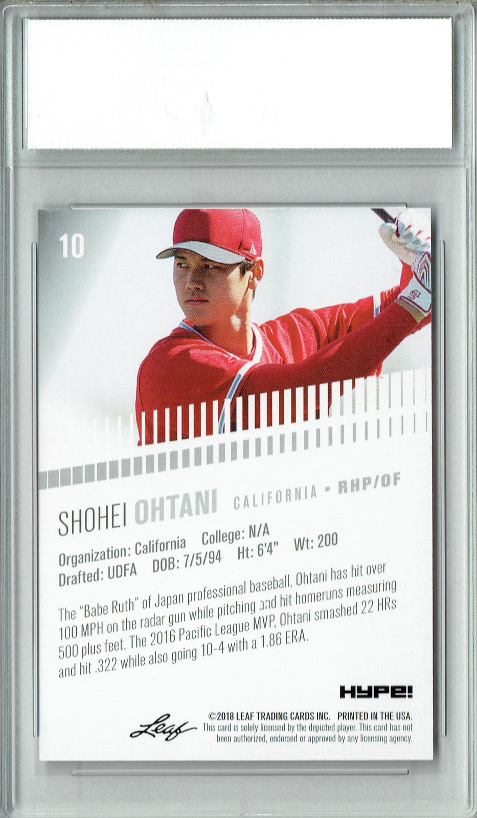 Shohei Ohtani 2018 Leaf HYPE! #10 Just 5000 Ever Made Rookie Card PGI 10 Dodgers view 2