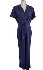Lipsy London Navy Jumpsuit Women's UK 14 Petite Tie Front V Neck