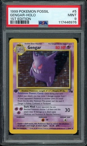 1999 POKEMON FOSSIL 1ST EDITION #5 GENGAR-HOLO PSA 9