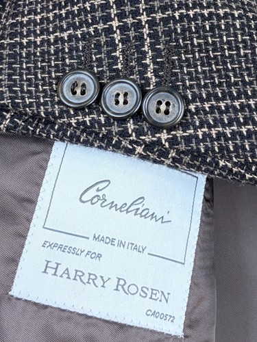 Corneliani Sport Coat Mens EU 52L US 42L Brown Black Check Wool Cashmere Blazer