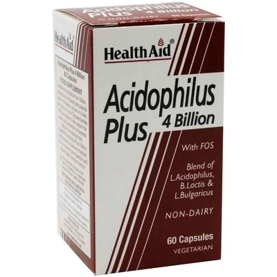 HealthAid Acidophilus Plus 4 Billion with FOS 60 Capsules Vegetarian Dairy Free