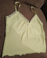 Wild Fable Women's Lace Tank Top- light green, lace trim, ribbed, straps, Sz S