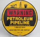 WARNING Petroleum Pipeline Metal Sign Marathon Findlay Ohio 11.75" Vintage