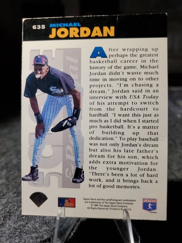 1994 COLLECTORS CHOICE #635 UP CLOSE & PERSONAL MICHAEL JORDAN, WHITE SOX Rookie - Picture 2 of 3