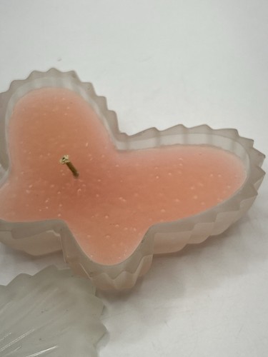 Vintage Butterfly Shape Frosted Glass Candle Holder- With Lid - Pink Rose on Top - Picture 6 of 24