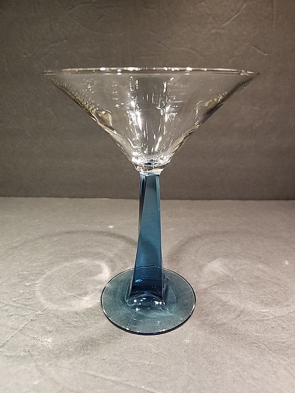 Bombay Cocktail Martini Gin Glass w/ Sapphire Squared Tapered Twisted Blue Stem