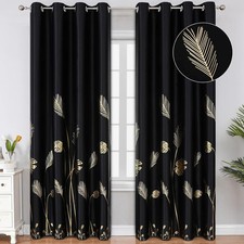 Black Blackout Curtains for Bedroom 84 Inches Long, Room Darkening Grommet