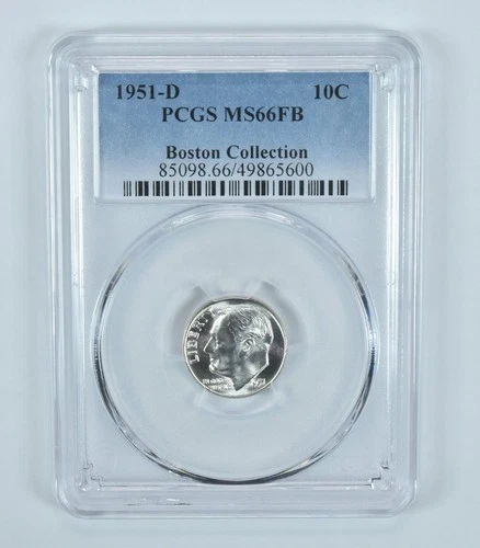 1951-D Roosevelt Dime Boston Collection MS66 FB PCGS Blue Label *2959