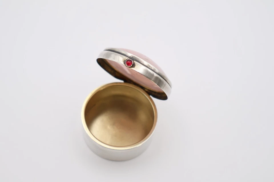 Charmosa caixa de bugigangas antiga prata quartzo rosa Hallmarked Birmingham 1914 - Imagem 4 de 4