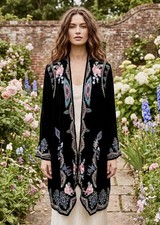 Johnny Was Black Velvet M Medium Kimono Wrap Duster Jacket Coat Cardigan Aztec