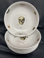 Set Of 6 - Harvest Green Studio - Skull & Insect - Porcelain- Pasta/Serve Bowls