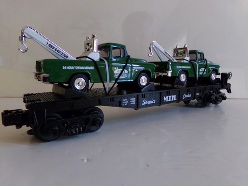 Rail King MTH 30-7615 - Service Center Flatcar w/Ertl 55' Cameo Wreckers - New! - Picture 10 of 15