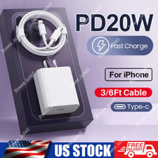 For iPhone 14 13 12 11 X 8 iPad USB C Fast Charger Cable 20W Power Adapter Block