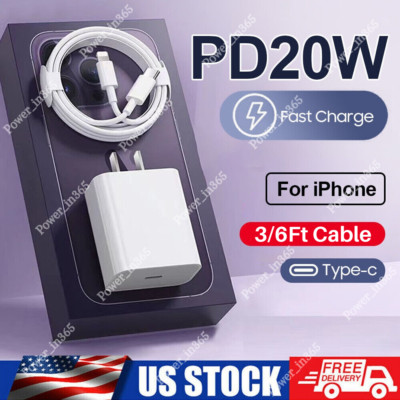 For iPhone 14 13 12 11 X 8 iPad USB C Fast Charger Cable 20W Power Adapter Block