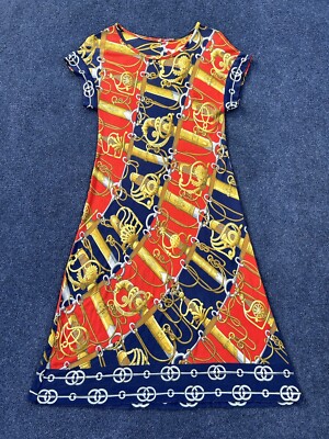 Vintage HERMES Dress Navy Red Gold FR 44 / Medium FLAWS | eBay