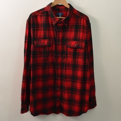 George Flanellhemd Herren 2XLT rot schwarz kariert Taschen Baumwolle Knopfleiste
