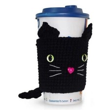 Handmade Cat Plush Crochet Coffee Cup Cozy - BLACK CAT -