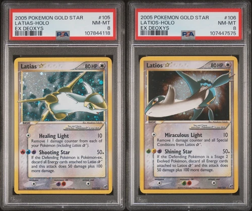 Pokemon Gold Star Latias #105 and Gold Star Latios #106 PSA 8 Ex Deoxys new cert