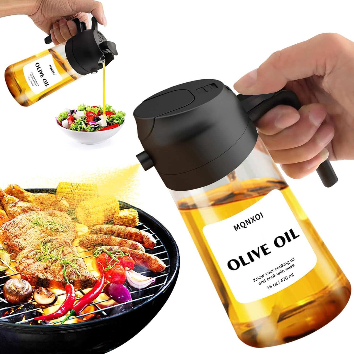 2 in 1 Glass Oil Sprayer and Dispenser 16oz for Olive Cooking and Air Fryer