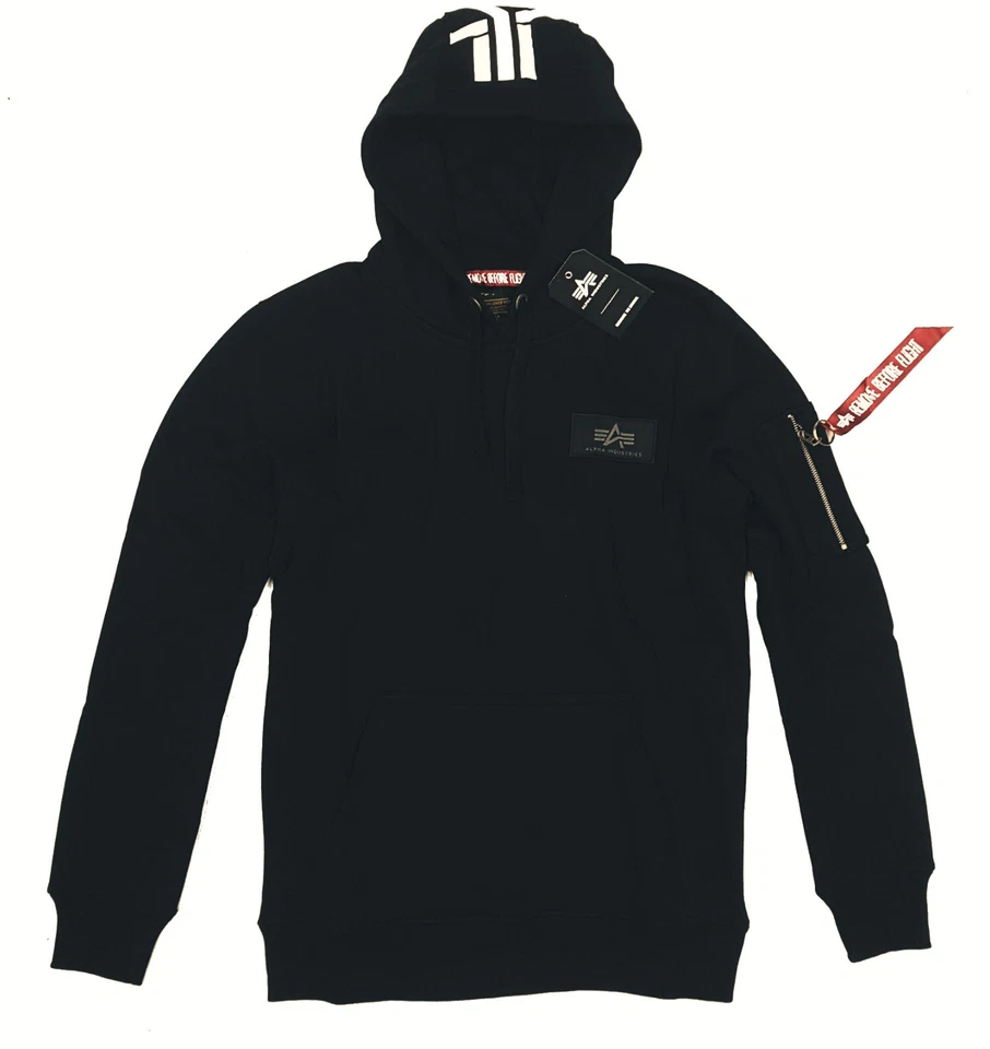 ALPHA INDUSTRIES BACK PRINT HOODIE HERREN MEN SWEATSHIRT NEU BLACK SCHWARZ - Bild 2 von 3