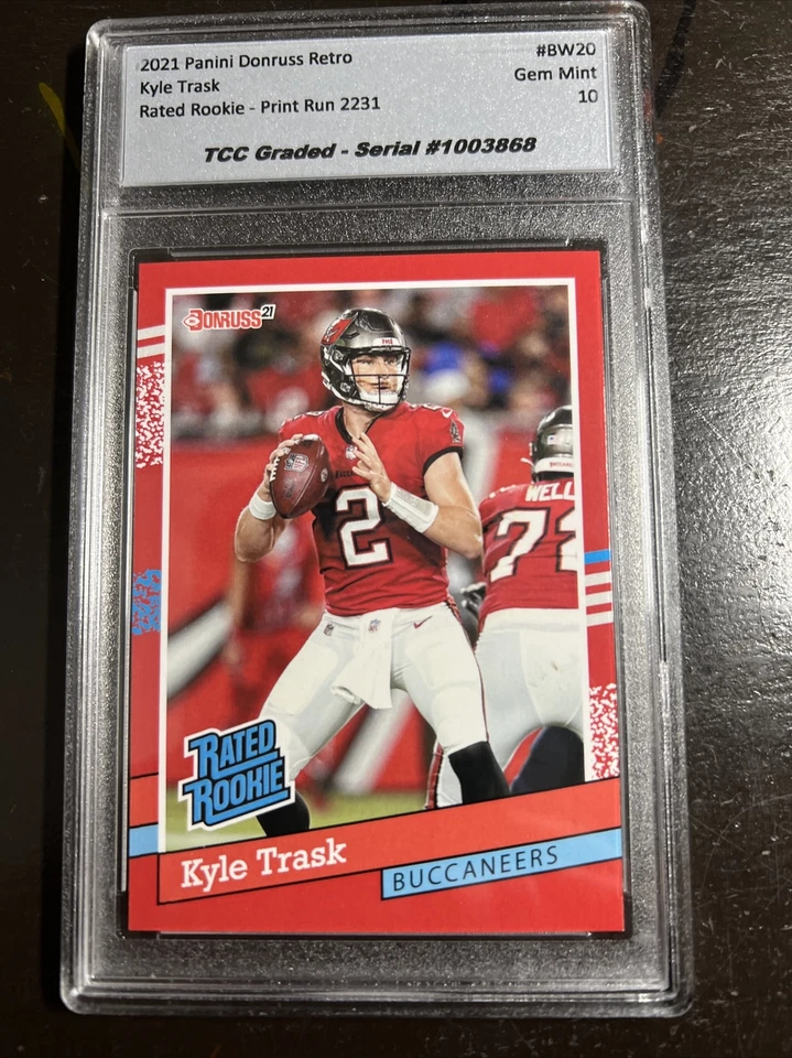 2021 Donruss Rated Rookie Retro Kyle Trask BW20 TCC Graded Gem Mint 10 - Image 2 of 4