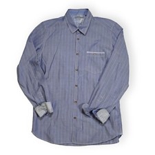 Ted Baker LondonMen US M Chambray W/ Strips Flip Cuff Button Shirt Pocket Cotton