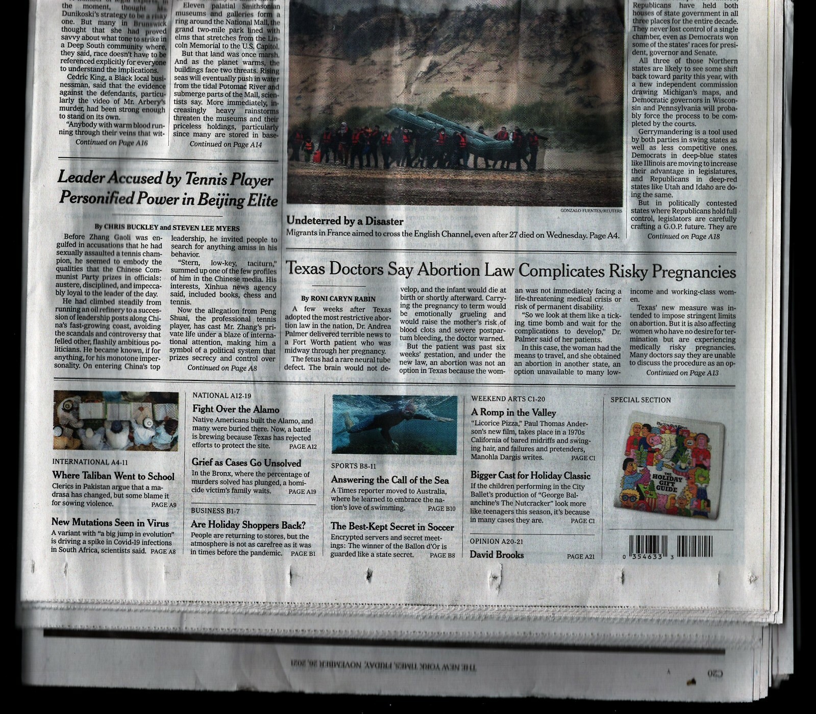 New York Times, Fri Nov 26 2021, Taliban, Arbery Case, Texas Abortion 122721WEEM