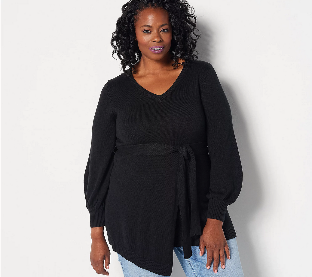 Girl With Curves Faux Wrap Sweater 