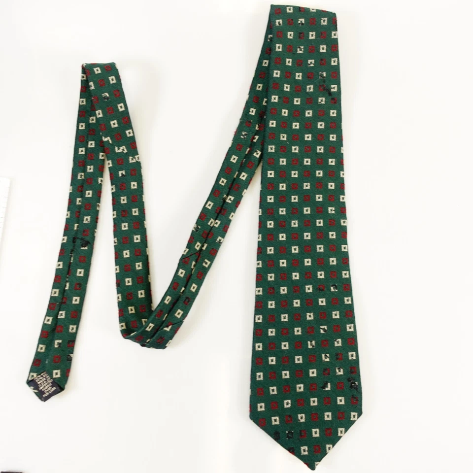 Corbata de cuello vintage Gap Premium para hombre verde roja geométrica lana de seda maciza de lujo Foto 3 de 4
