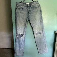 Zara Straight Leg Light Wash Jeans with Distressed Knees