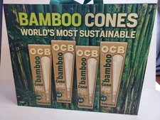 Cardboard Tote Shopping Bag Bamboo Cones 6x13x16" Green Canvas 6.5" Strap Drop