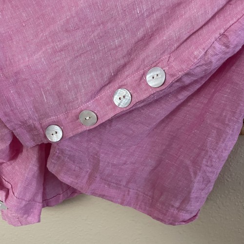 Tahari Linen Blouse Top Tunic Side Buttons Boho Beachy Minimalist Barbie Pink 1X - Picture 6 of 10