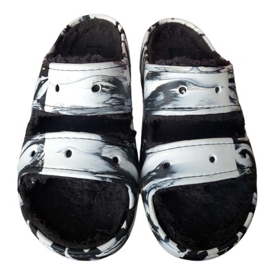 Crocs Unisex Fleece Lined Double Strap Black White Swirl 