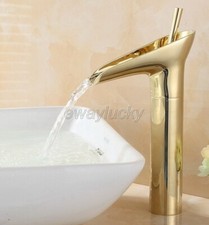 Gold Color Brass Waterfall Bathroom Sink Basin Faucet Mixer Tap Deck Mounted