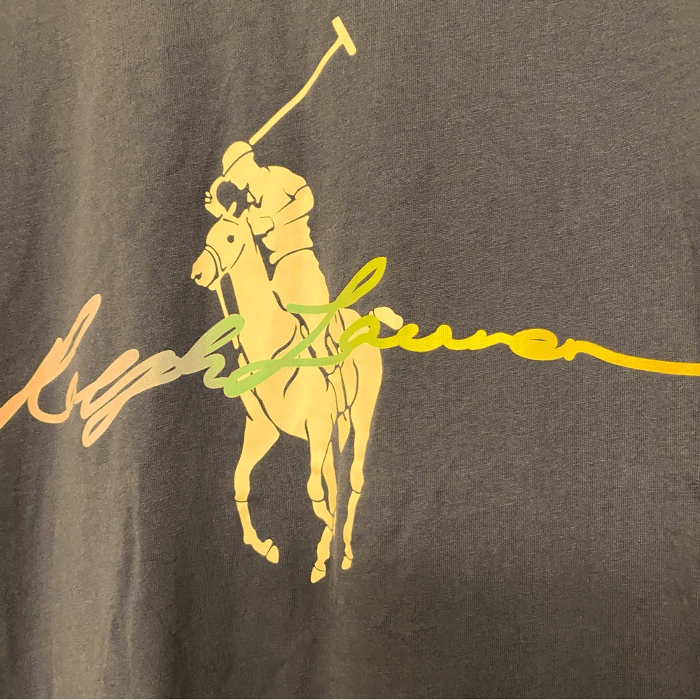 Polo Ralph Lauren Signature Big Pony T shirt arcobaleno logo pastello cotone blu navy L