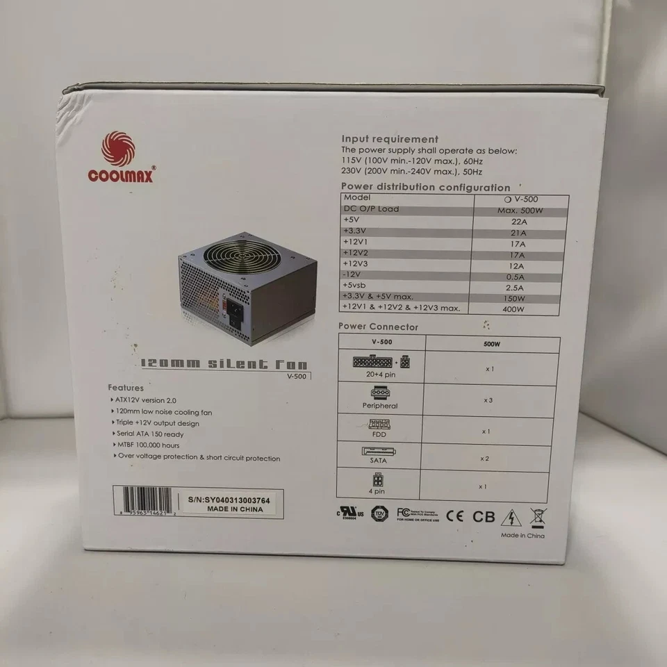 Coolmax 120mm Silent Fan V-500 Power Supply - 500W - Image 3 of 3