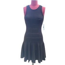 Alice & Olivia Cecile Dress Black Knit Sleeveless Drop Waist Scoop Neck Small
