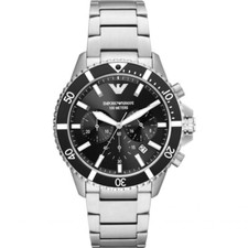 Image of Emporio Armani AR11360 Diver Mens’ Black Dial Stainless Chrono Watch + Gift Bag
