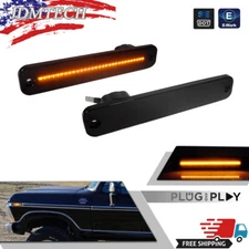 L+R Smoked Lens LED Amber Front Side Marker Light For 75-83 Ford E-100 Econoline