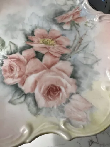 Vintage hand painted Pink Roses plate 8”