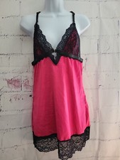 Vintage Shirley of Hollywood Lingerie Pink Black Chemise Medium Adjustable Strap