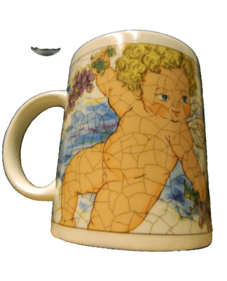 Cherub Floral Angels Coffee Mug  White Mosaic Decorative Studio Nova